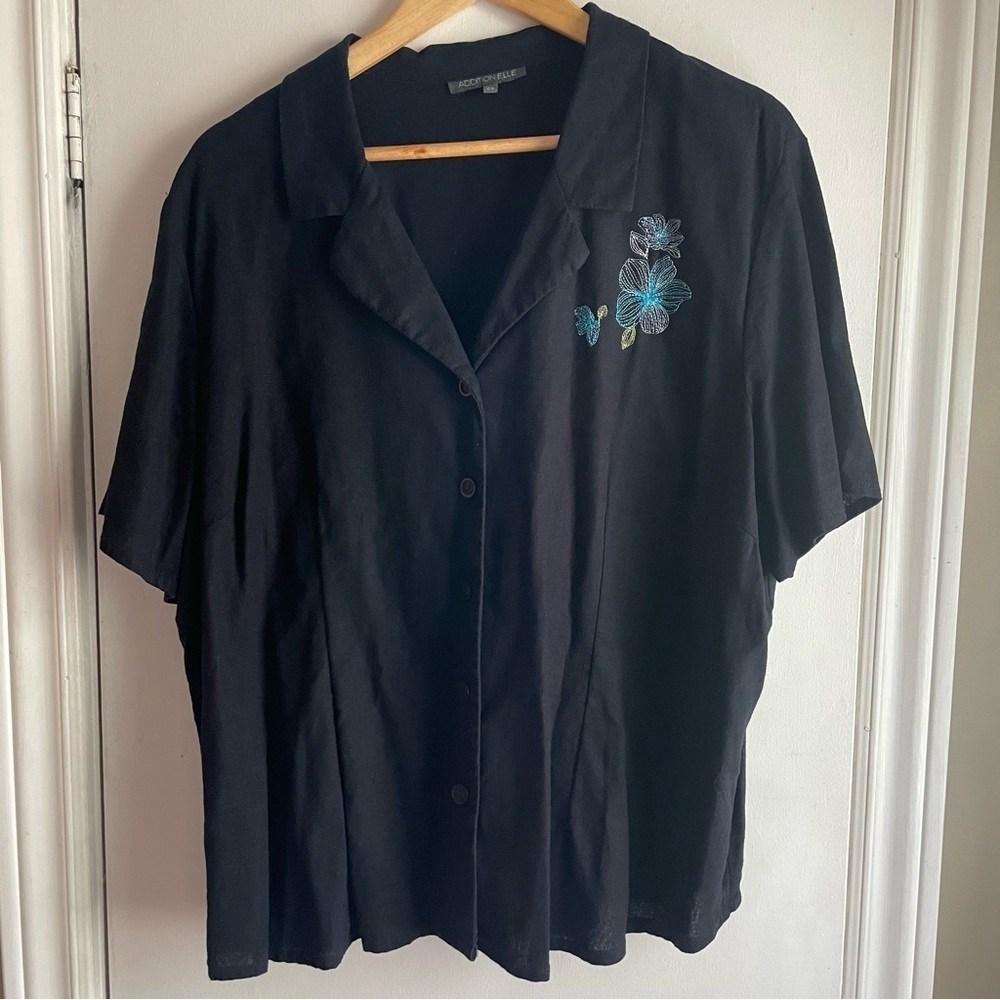 ADDITION ELLE linen blend floral embroidered button up shirt size 24/3XL